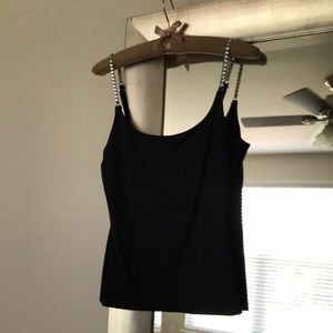 Black, fitted camisole with gemstone straps